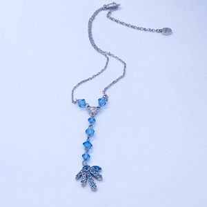 Givenchy Silver-Tone Blue Beaded Rhinestones Y-Necklace In Rhodium
